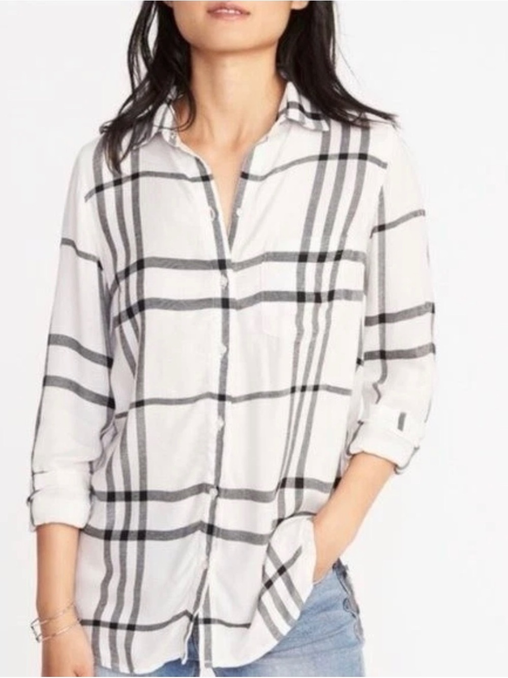 Old Navy NWOT White & Black Window Pane Button-Front Women's Shirt